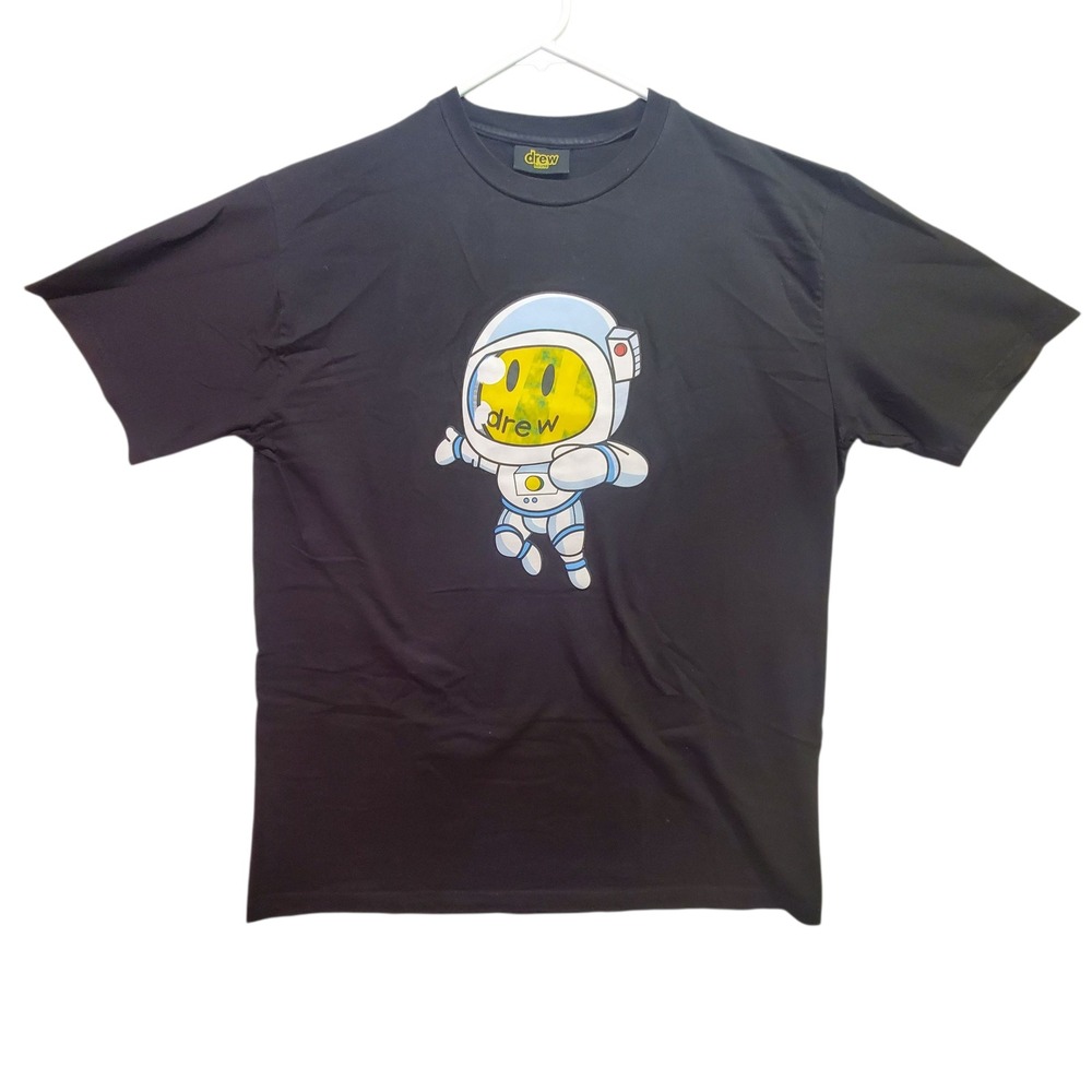 drew house Black T-Shirt with Astronaut Smiley Graphic
